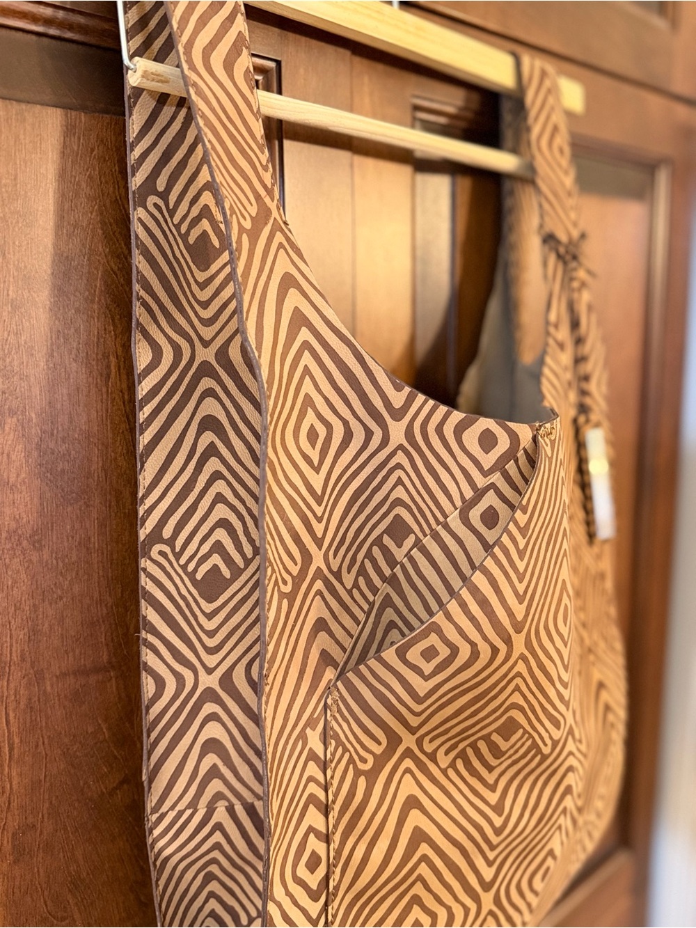 BCBGMaxAzria Brown Geometric Pattern Shoulder Bag